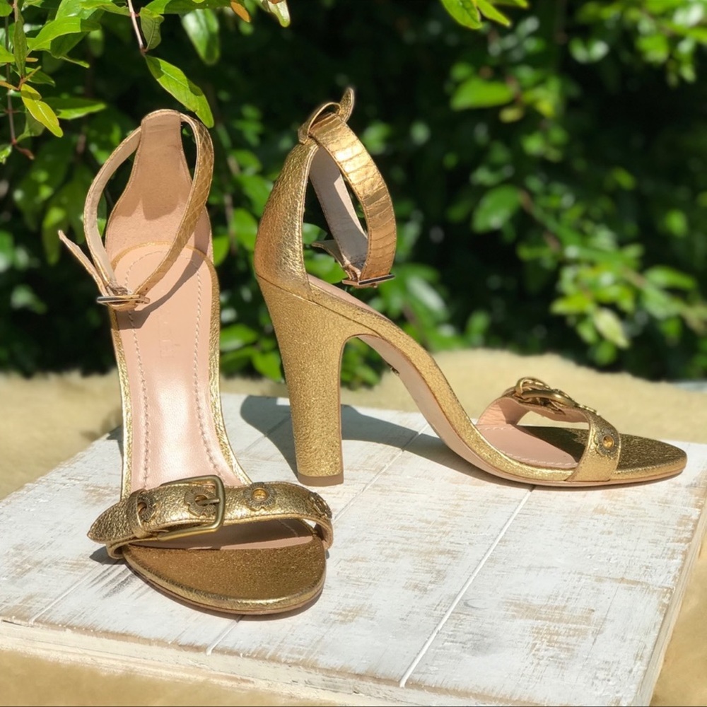 COACH Gold Ankle strap sandals  Sz 8 brand new party shoes elegant heels - Picture 3 of 16